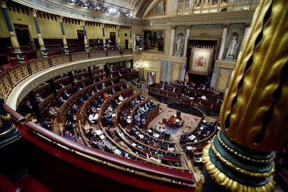 Vista del hemiciclo durante la intervención del presidente del Gobierno, Pedro Sánchez en la moción de censura de Vox.