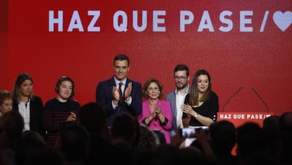 Pedro Sánchez en la presentación del lema de la campaña electoral. 