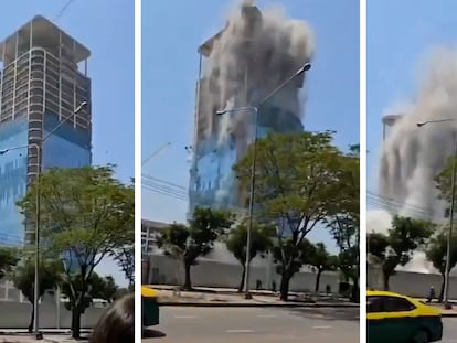 El momento en el que un rascacielos en construcción en Bangkok cae tras el terremoto