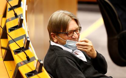 El eurodiputado Guy Verhofstadt, en una sesión plenaria de la Eurocámara el 27 de mayo pasado en Bruselas.