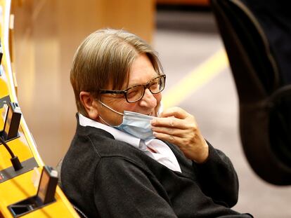 El eurodiputado Guy Verhofstadt, en una sesión plenaria de la Eurocámara el 27 de mayo pasado en Bruselas.