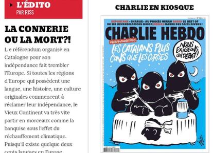 Portada y un fragmento del editorial del último número de 'Charlie Hebdo'.