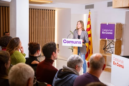 Jéssica Albiach, cabeza de lista de los comunes, en un momento de su discurso en el Consell Nacional.