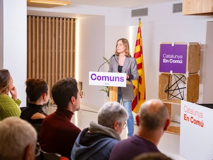 Jéssica Albiach, cabeza de lista de los comunes, en un momento de su discurso en el Consell Nacional.