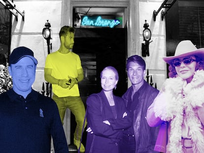 La realeza, el poder y las estrellas de Hollywoodo se daban cita en San Lorenzo, el restaurante italiano de Londres recientemente cerrado cuya dueña era, más que una chef, una confesora para muchas celebridades. En el collage, algunas de ellas saliendo del local, como John Travolta, Chris Hemsworth, el fallecido Patrick Swayze (con su esposa) y Joan Collins.