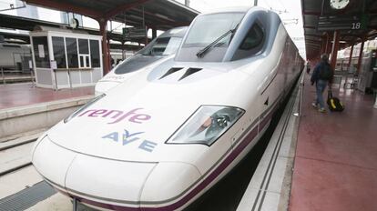 Tren AVE estacionado hoy en la estacion de Chamartin en Madrid. 