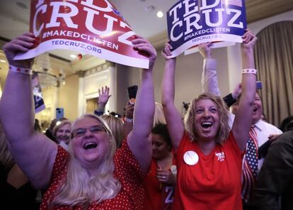 Dos simpatizantes republicanas celebran la victoria del senador republicano Ted Cruz durante la noche electoral, el 6 de noviembre de 2018, en Houston, capital del Estado de Texas.