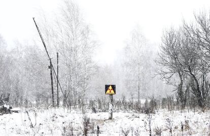 A radiation sign is seen in the 30 km (19 miles) exclusion zone around the Chernobyl nuclear reactor in the abandoned village of Dronki, Belarus, February 11, 2016. What happens to the environment when humans disappear? Thirty years after the Chernobyl nuclear disaster, booming populations of wolf, elk and other wildlife in the vast contaminated zone in Belarus and Ukraine provide a clue. On April 26, 1986, a botched test at the nuclear plant in Ukraine, then a Soviet republic, sent clouds of smouldering radioactive material across large swathes of Europe. Over 100,000 people had to abandon the area permanently, leaving native animals the sole occupants of a cross-border "exclusion zone" roughly the size of Luxembourg. REUTERS/Vasily Fedosenko   SEARCH "WILD CHERNOBYL" FOR THIS STORY. SEARCH "THE WIDER IMAGE" FOR ALL STORIES