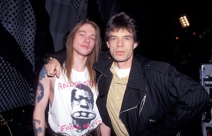 Axl Rose y Mick Jagger en 1989.