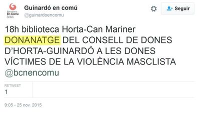 Piulada anunciant un 'donanatge' a Barcelona.