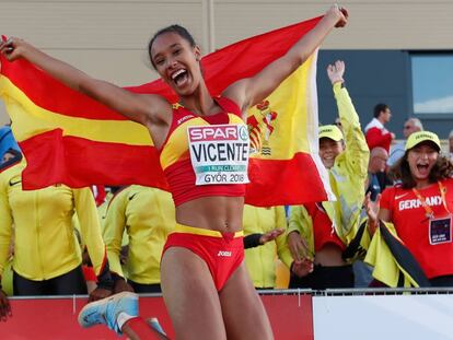 Maria Vicente, tras su victoria en triple salto.