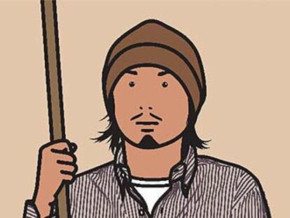 'Hirofumi with staff', de Julian Opie.