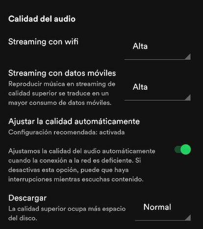 Spotify calidad de sonido