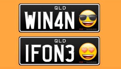 Ejemplos de placas con emoticonos difundidas por el departamento de matrículas personalizadas de Queensland.