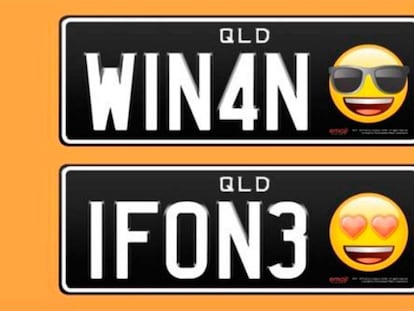 Ejemplos de placas con emoticonos difundidas por el departamento de matrículas personalizadas de Queensland.