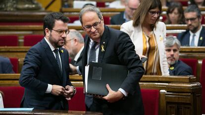 Quim Torra y Pere Aragonès durante la sesión de control al Gobierno catalán el pasado 9 de septiembre.
 