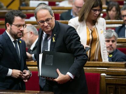 Quim Torra y Pere Aragonès durante la sesión de control al Gobierno catalán el pasado 9 de septiembre.
 