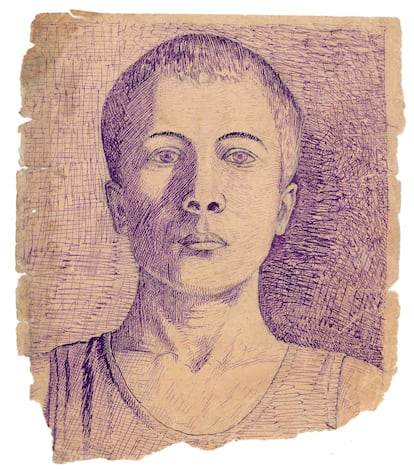 Autorretrato de Ivan Khripunov (1923-1942?), un joven campesino soviético, dibujado en su diario.