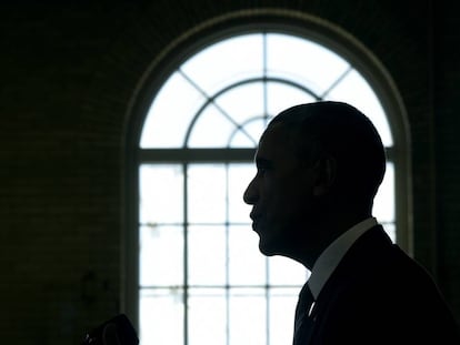 O presidente Obama na academia Benjamin Banneker, em Washington.