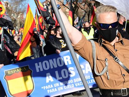 Un momento de la marcha neofascista del pasado sábado en Madrid en homenaje a la División Azul.