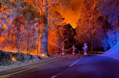 Militares de la Unidad Militar de Emergencias trabajaban en la extinción del incendio de Tenerife, el jueves. 