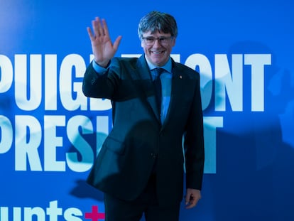 Carles Puigdemont, en un mitin de su partido en Argelers Sur Mer (Francia).