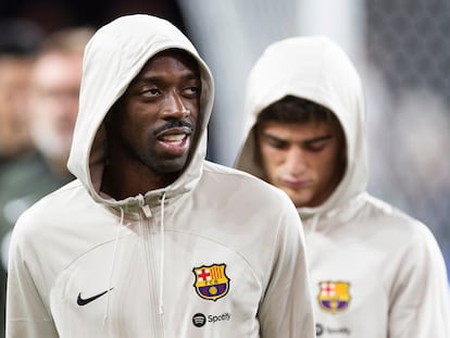 Dembélé durante el partido amistoso de pretemporada entre el Barcelona y el Milan, en Las Vegas, la madrugada del miércoles.