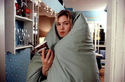 Bridget Jones overcomes a new love disappointment with ice cream.