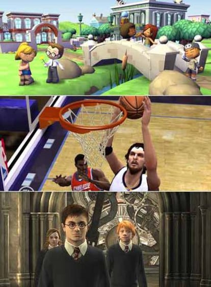 <b>Imagen de Los Sims, NBA Live y Harry Potter (de arriba a abajo), los juegos de la guía</b> <i>Aprendiendo con los videojuegos</i> <i>comerciales.</i>
