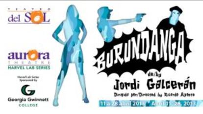 Cartel en castellano e inglés de 'Burundanga', la obra de Jordi Galcerán interpretada en Estados Unidos.