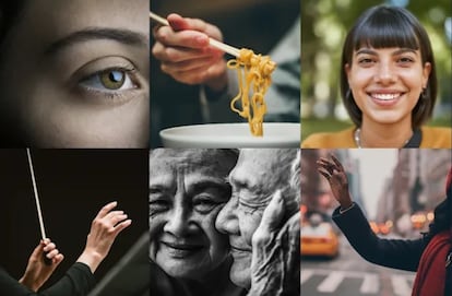 Imágenes de rostros y manos creadas con inteligencia artificial a través de la aplicación Imagen 2 de Google.