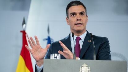 El presidente del Gobierno, Pedro Sánchez, durante su comparecencia en La Moncloa el pasado domingo.