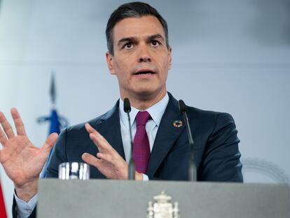 Spanish Prime Minister Pedro Sánchez at a press conference on Sunday.