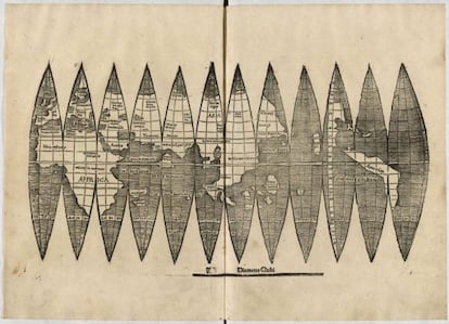 El ejemplar del llamado mapamundi Waldseemüller encontrado en la universidad Ludwig-Maximilians (LMU) de Múnich.