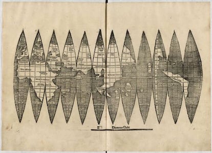 El ejemplar del llamado mapamundi Waldseem&uuml;ller encontrado en la universidad Ludwig-Maximilians (LMU) de M&uacute;nich.