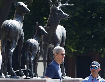 Tim Cook paseando por Sun Valley, Idaho, en 2014.