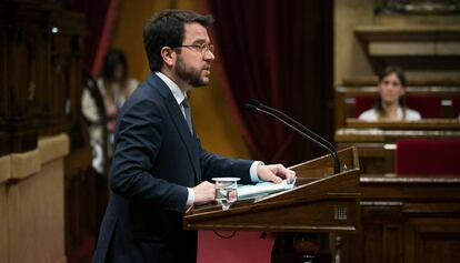 El vicepresident Pere Aragonès expone los Presupuestos en el Parlament.
 
