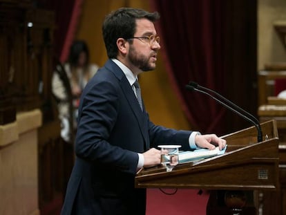 El vicepresident Pere Aragonès expone los Presupuestos en el Parlament.
 