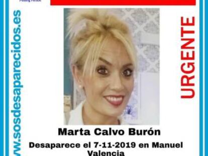 Marta Calvo en un cartel sobre su desaparición.