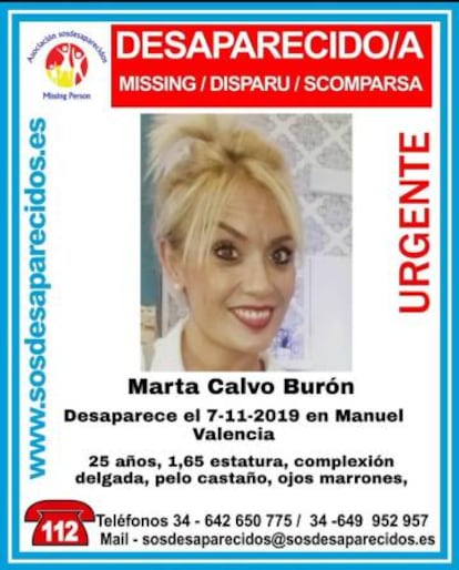 Marta Calvo en un cartel sobre su desaparición.