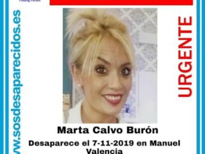 Marta Calvo en un cartel sobre su desaparición.