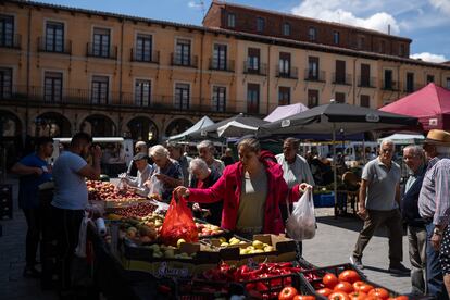 Mercado traidicional en la plaza Mayor de León.