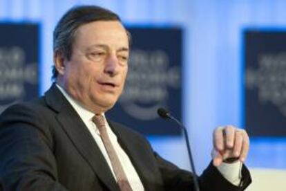 El presidente del Banco Central Europeo, el italiano Mario Draghi, el pasado viernes en una de las sesiones de la 43ª reunión anual del Foro Económico Mundial en Davos (Suiza).