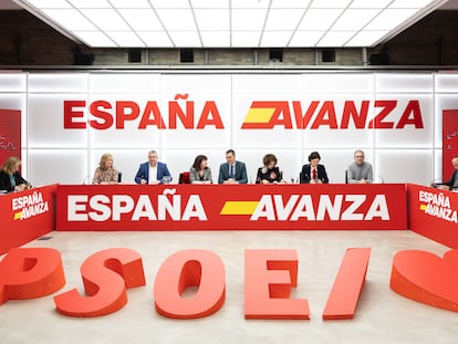 Reunión del comité ejecutivo del PSOE, este lunes, en la sede del partido en la calle Ferraz, en Madrid.