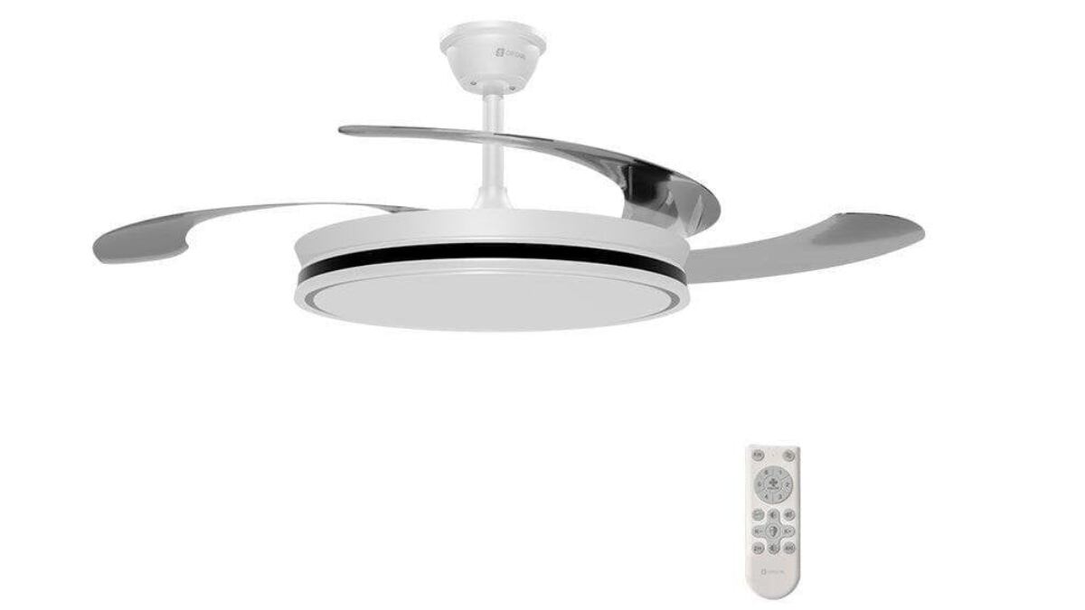 Ventilador de techo con aspas retráctiles.