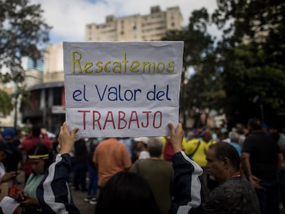 Education workers protest in Caracas, on January 15, 2024.