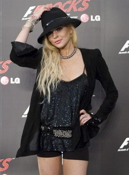 La actriz estadounidense Lindsay Lohan pose durante un concierto en Singapur como parte del <i>F1 Rocks with LG</i>, una de las actividades paralelas al Gran Premio de Fórmula 1 de Singapur que se disputa el domingo 27 de septiembre.