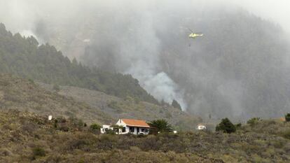 El fallecido es un operario del Cabildo de La Palma, técnico forestal, con importante experiencia en extinción de incendios, no solo en la isla en la que se desempeñaba, sino también en otros fuegos producidos en Canarias durante los últimos años. En la imagen, helicópteros del Gobierno de Canarias y del dispositivo estatal participan en las labores de extinción del incendio forestal, el 3 de julio.