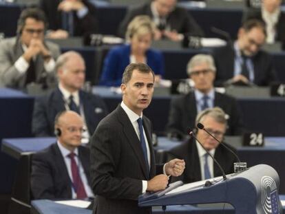 El Rey Felipe VI interviene en el Parlamento Europeo.