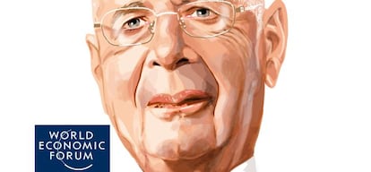 Caricatura de Klaus Schwab, fundador del Foro Económico Mundial.